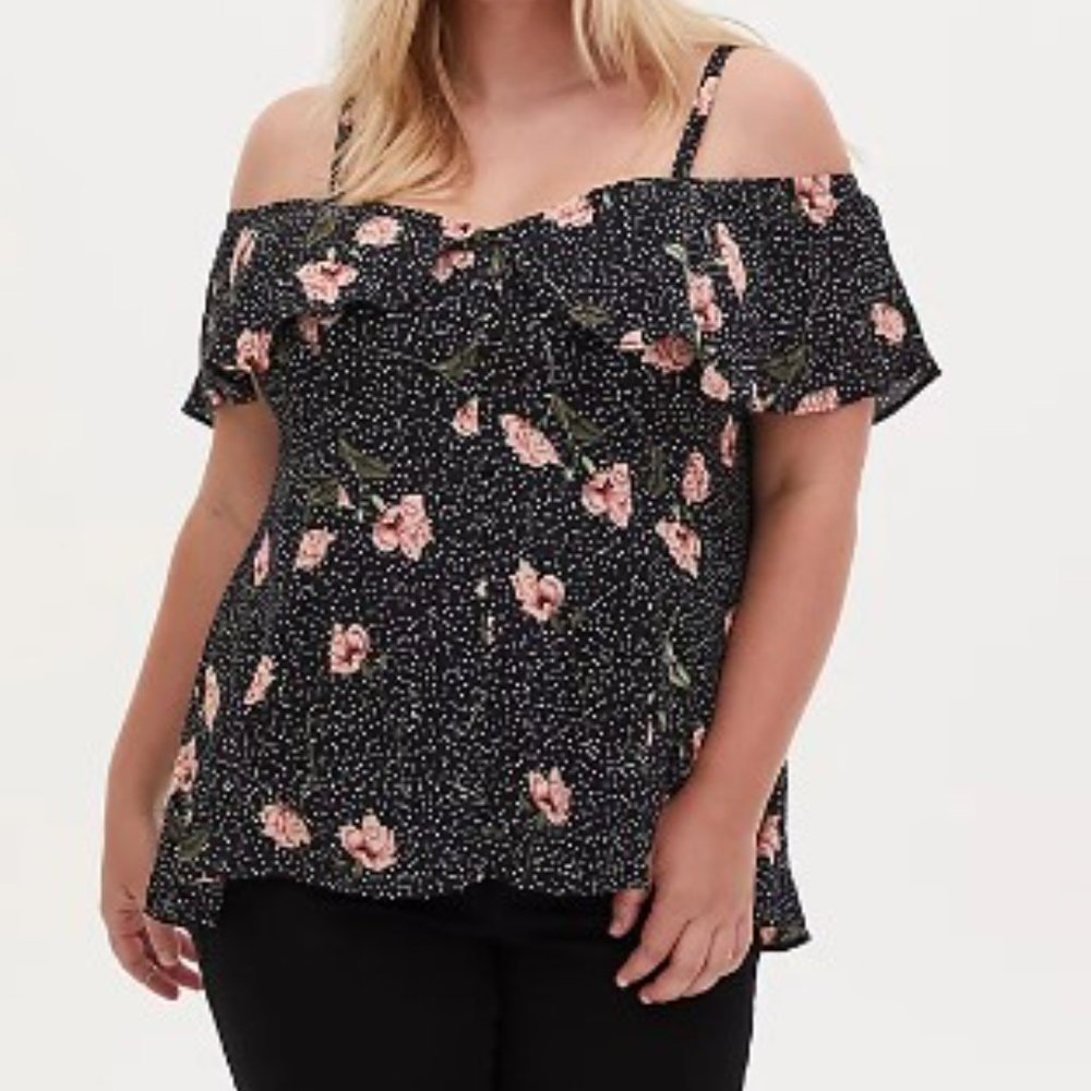 Torrid GEORGETTE RUFFLE COLD SHOULDER BLOUSE Size 0 NWT